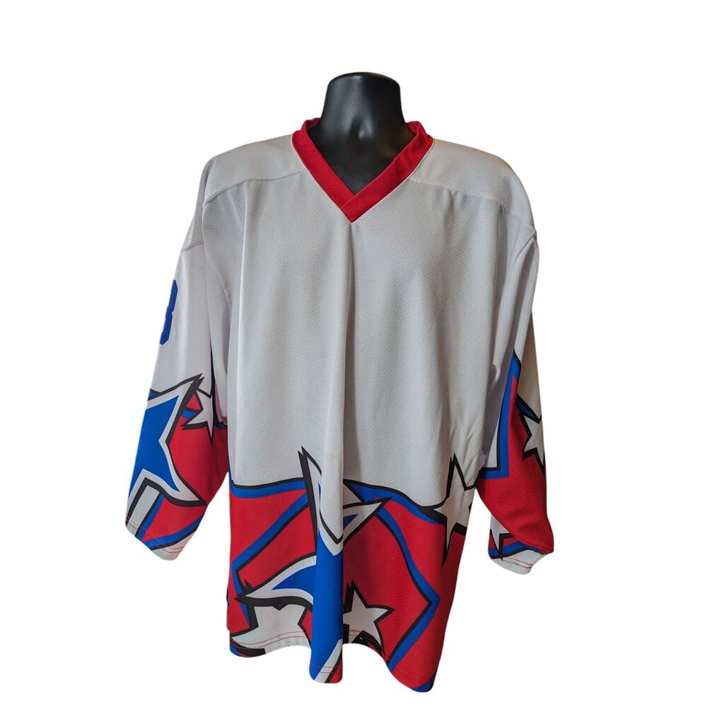 Projoy Hockey Jersey #8 Adult Large White Red Blue Stars Graphic Canada Vintage - Picture 14 of 16